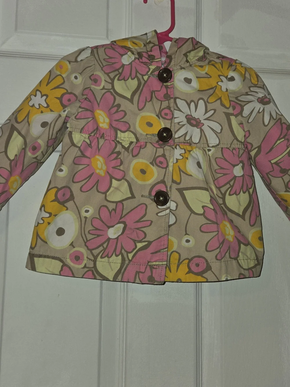 Oshkosh Girls Floral Hooded Raincoat - Pink & Yellow SZ 18M